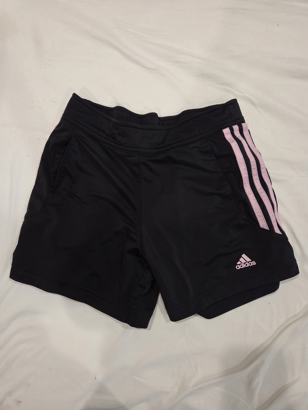 Adidas Women's Black Athletic Shorts with Pink Stripes